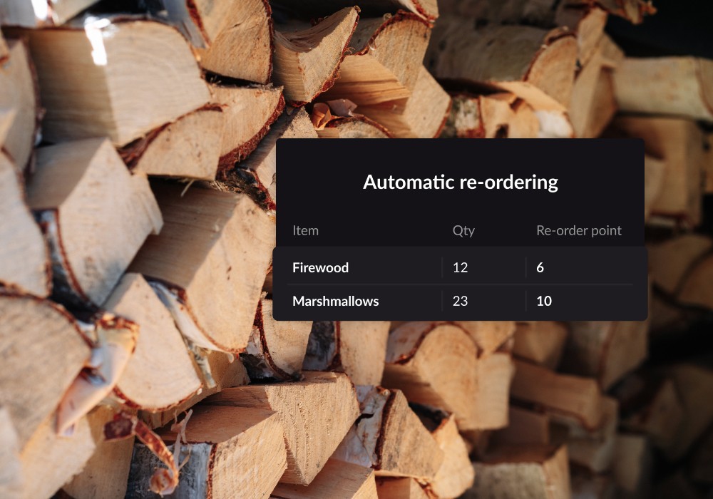 An image of firewood with a product screenshot superimposed.