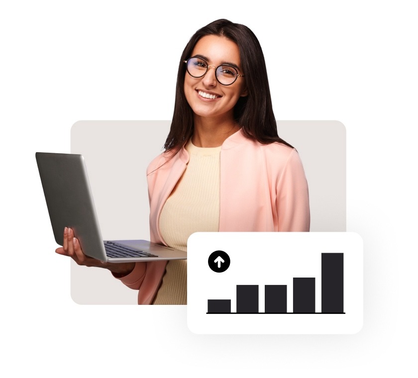 Female with laptop and graphs