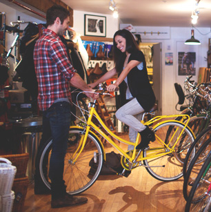 customer trying bike in store