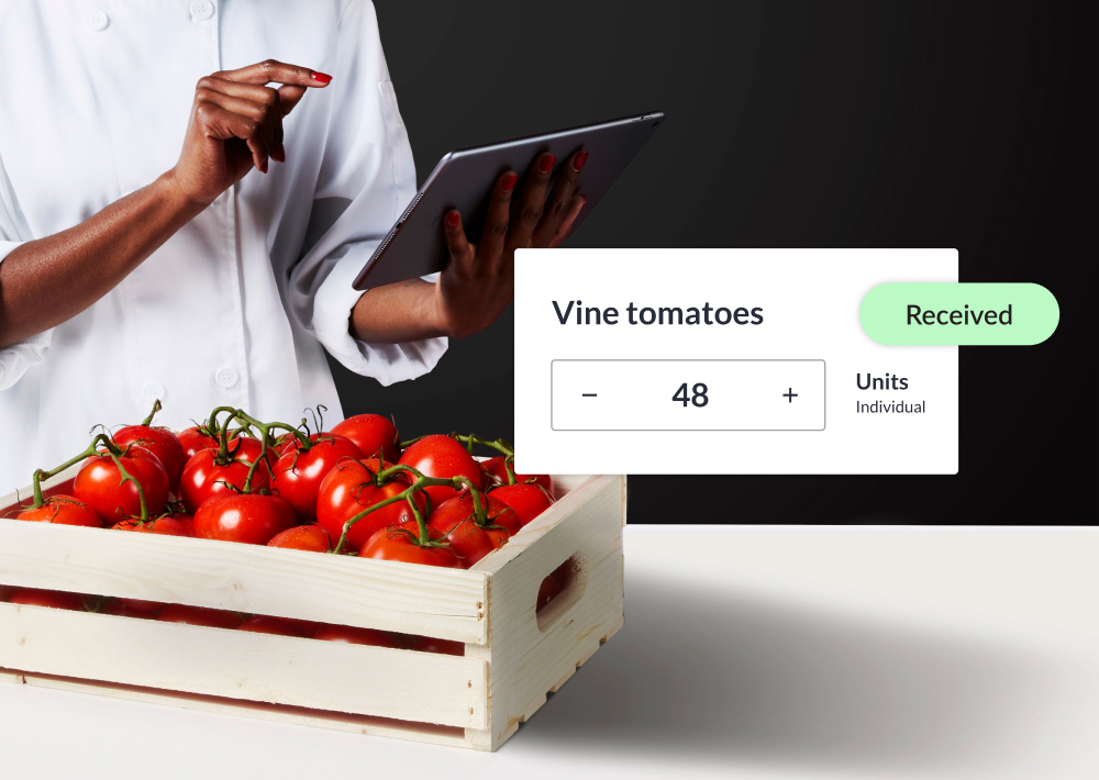 Tomatoes and screenshot of the Lightspeed Inventory software