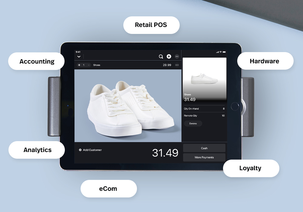 The Lightspeed iPad ePOS interface with add-ons surrounding it.