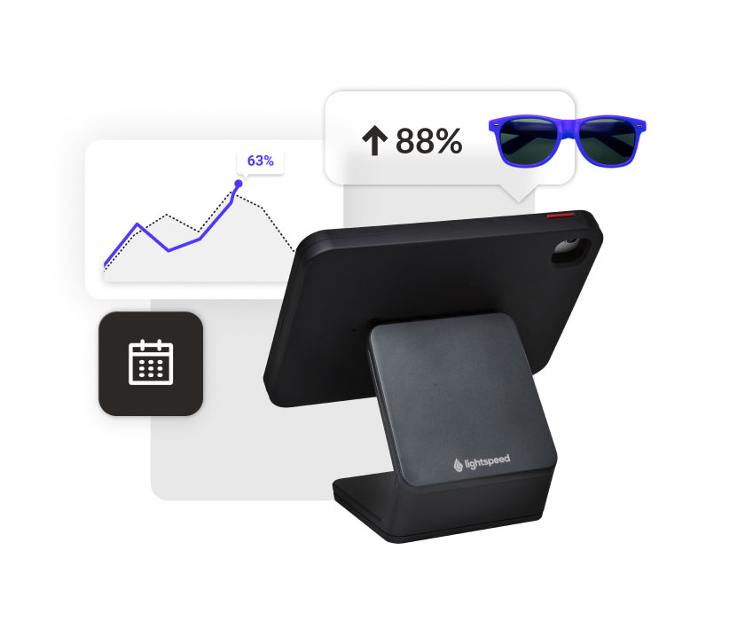 Lightspeed hardware with graphics showing increased sales of sunglasses