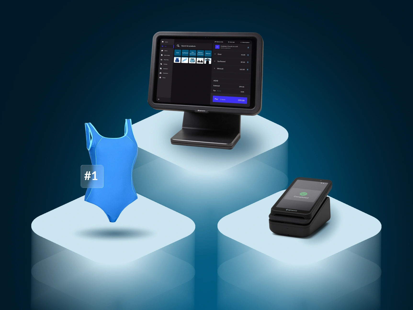 Lightspeed retail POS with featured product and payment terminal