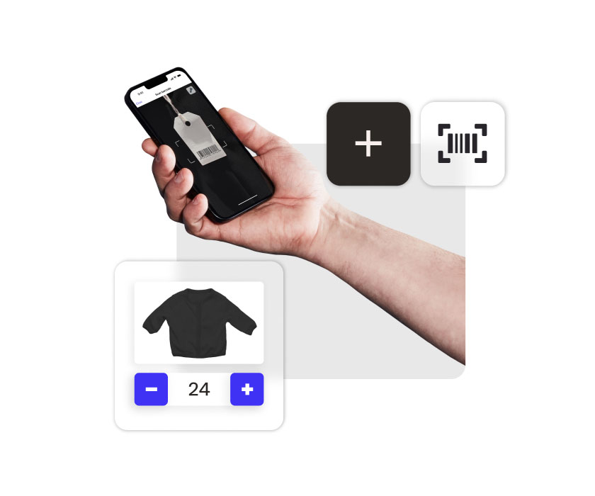 A close-up shot of a user's hand holding a phone using Lightspeed Scanner