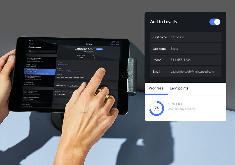 Hands adding a customer to their loyalty programme on Lightspeed ePOS