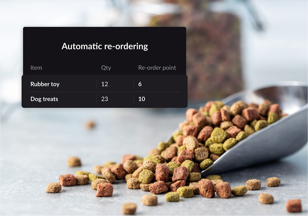 Automatic re-ordering scheduling interface in the foreground, animal feed in background