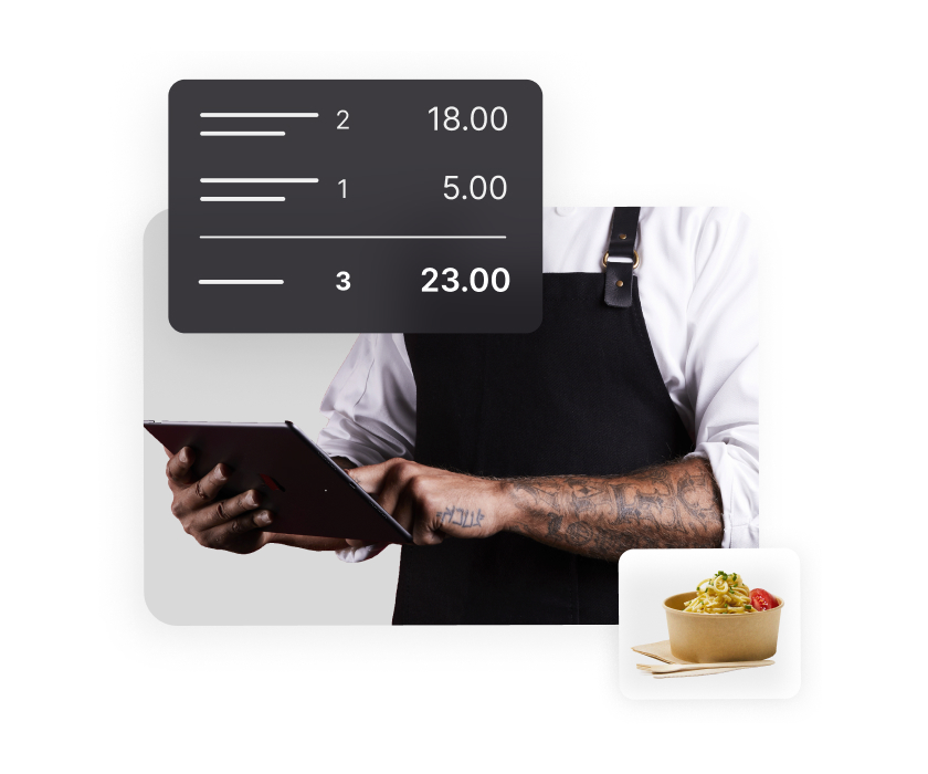 person using POS and taking orders in flexible manner iPad in hand at table