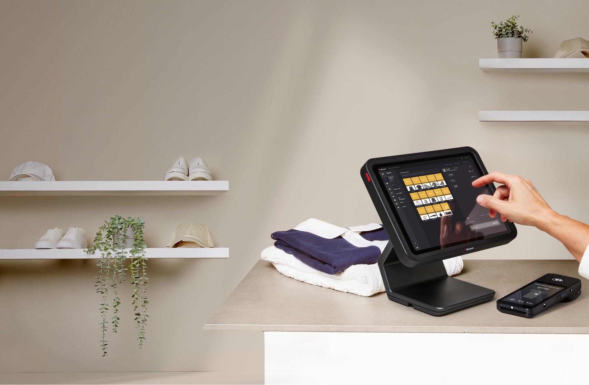 Person using point of sale at retail store