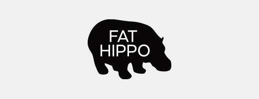 A black logo of a hippo with the words Fat Hippo