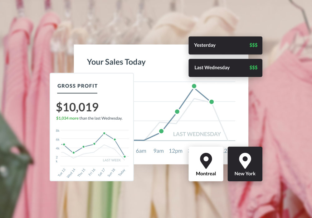 A decorative image of clothing with graphics on-top showing business analytics.