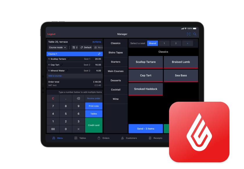 An iPad screen displaying a food order