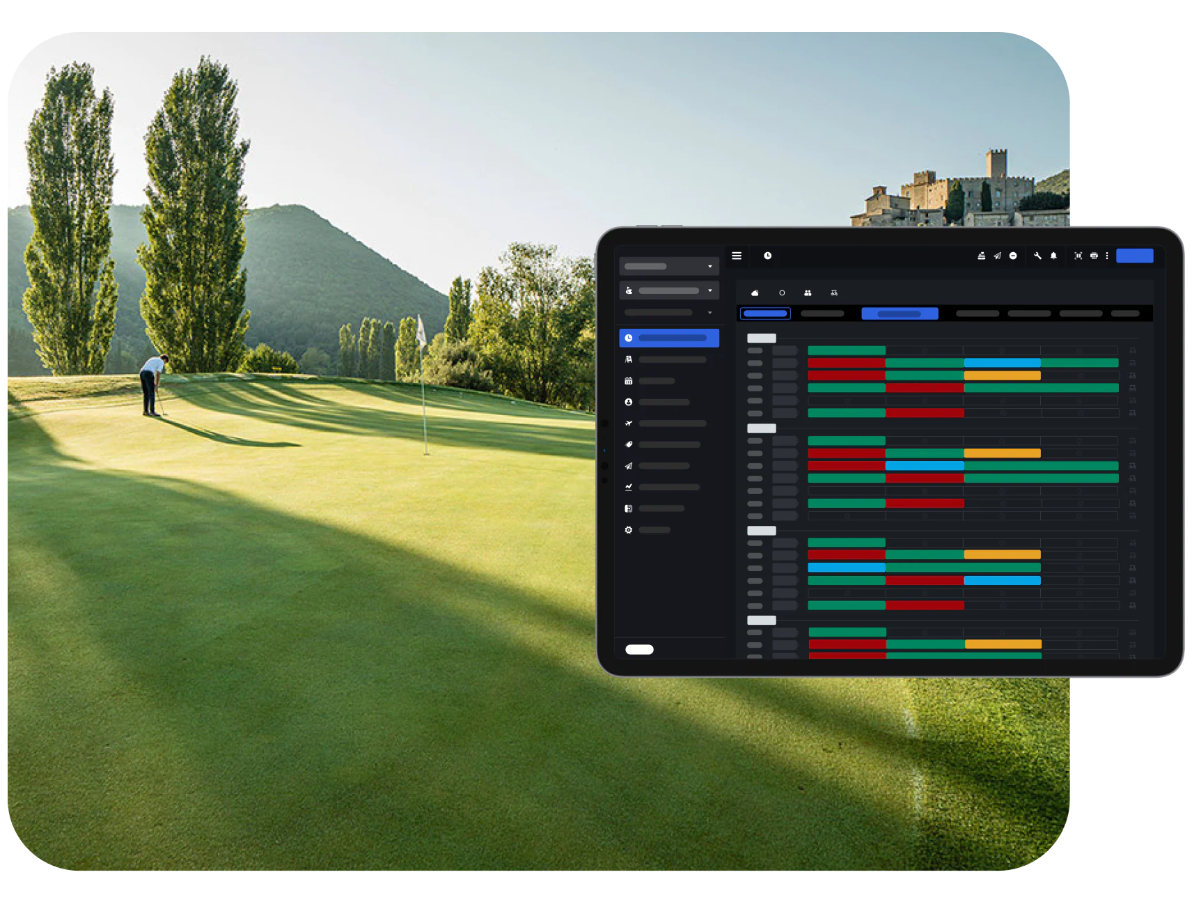 View of an ePOS in front of the image of a golf course.